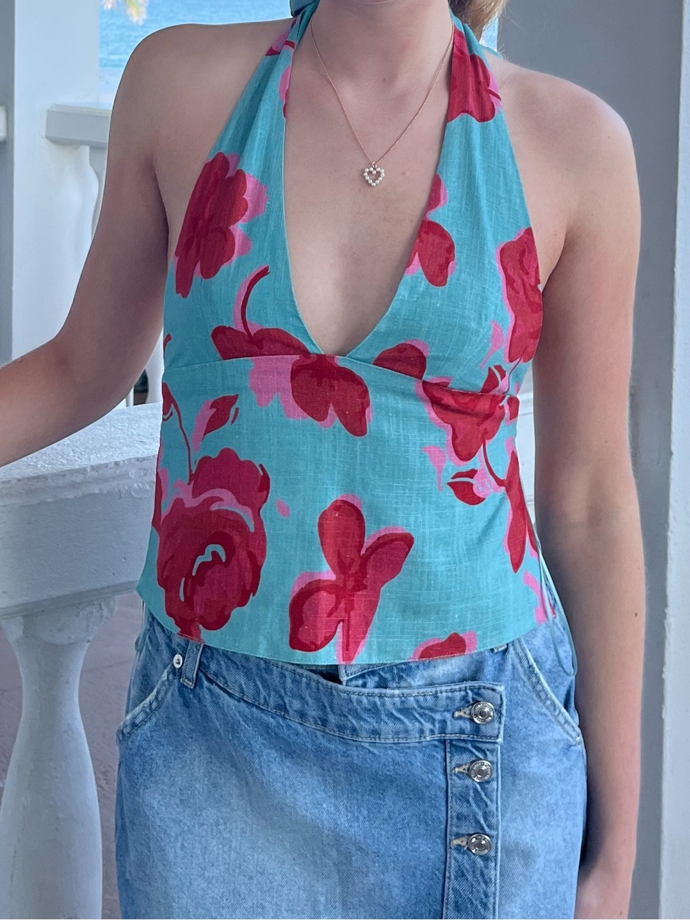 Rhythm Women’s Blue Linen Halter Top